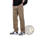 Men’s casual beige cargo pants with white drawstrings and subtle side pockets for versatile everyday wear