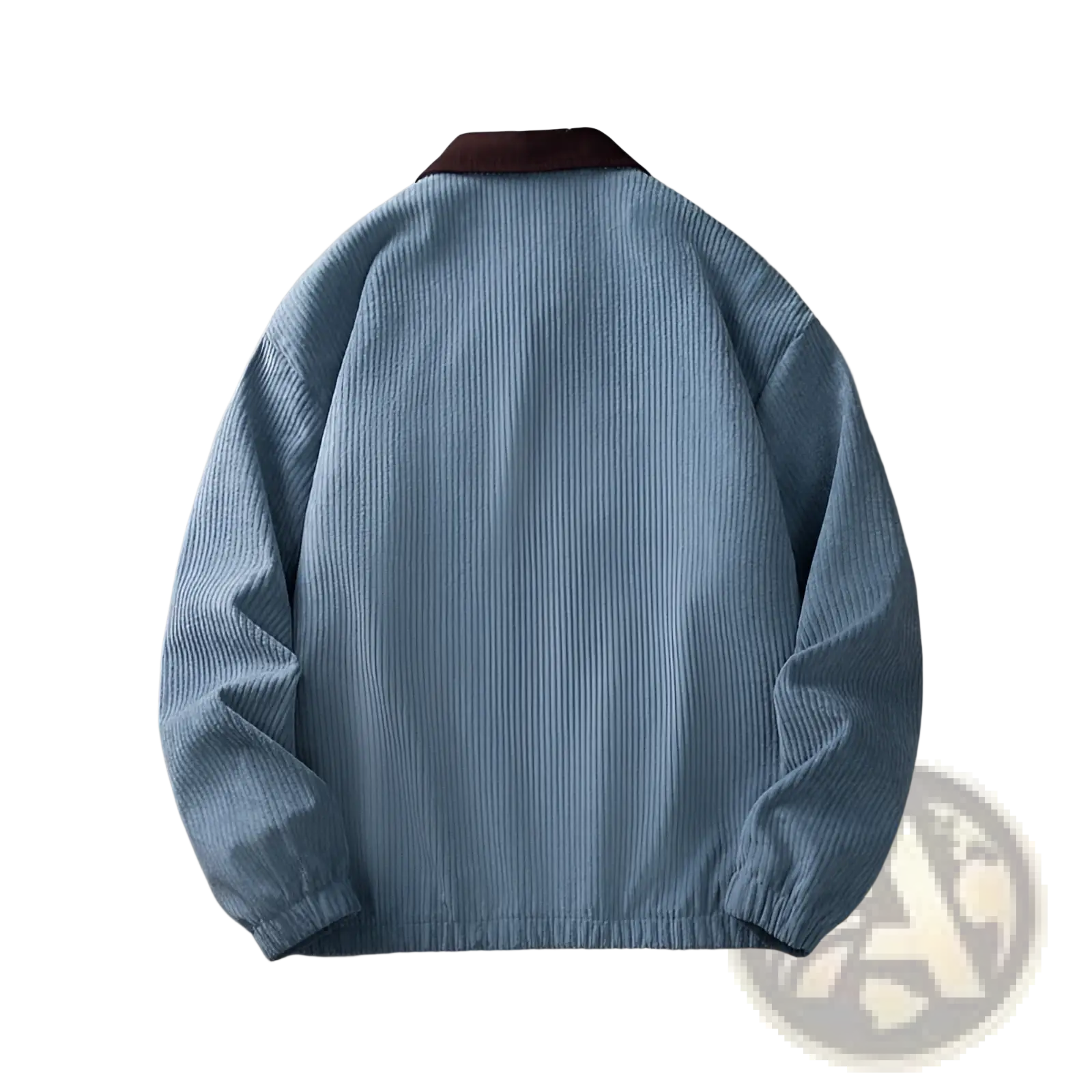Men’s casual embroidered corduroy zip jacket in light blue with contrasting dark brown collar