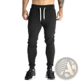 Men’s casual jogger pants slim fit black with white drawstrings tapered fit for comfortable everyday wear