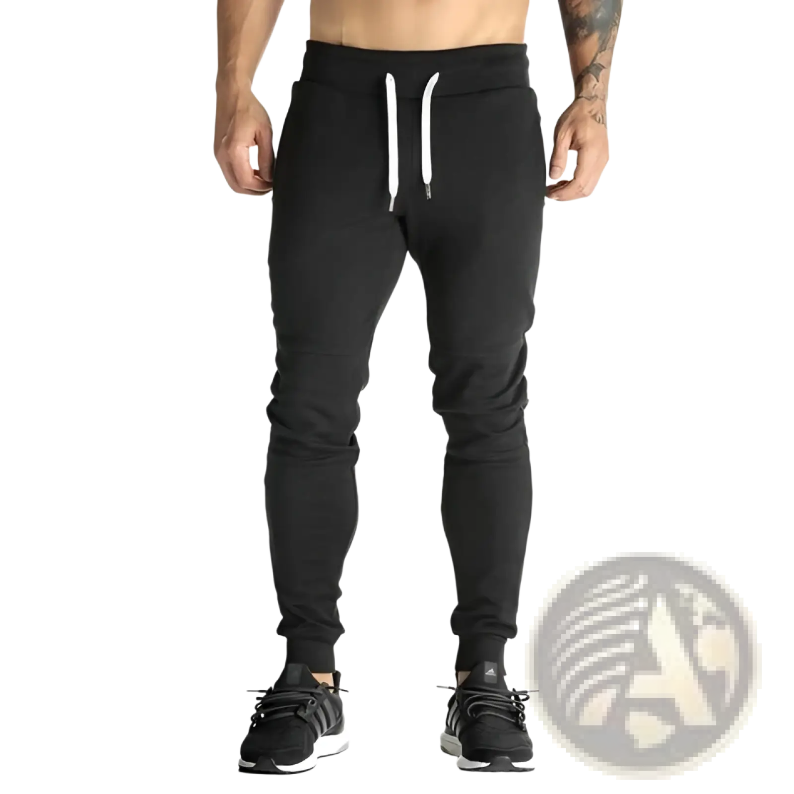 Men’s casual jogger pants slim fit black with white drawstrings tapered fit for comfortable everyday wear