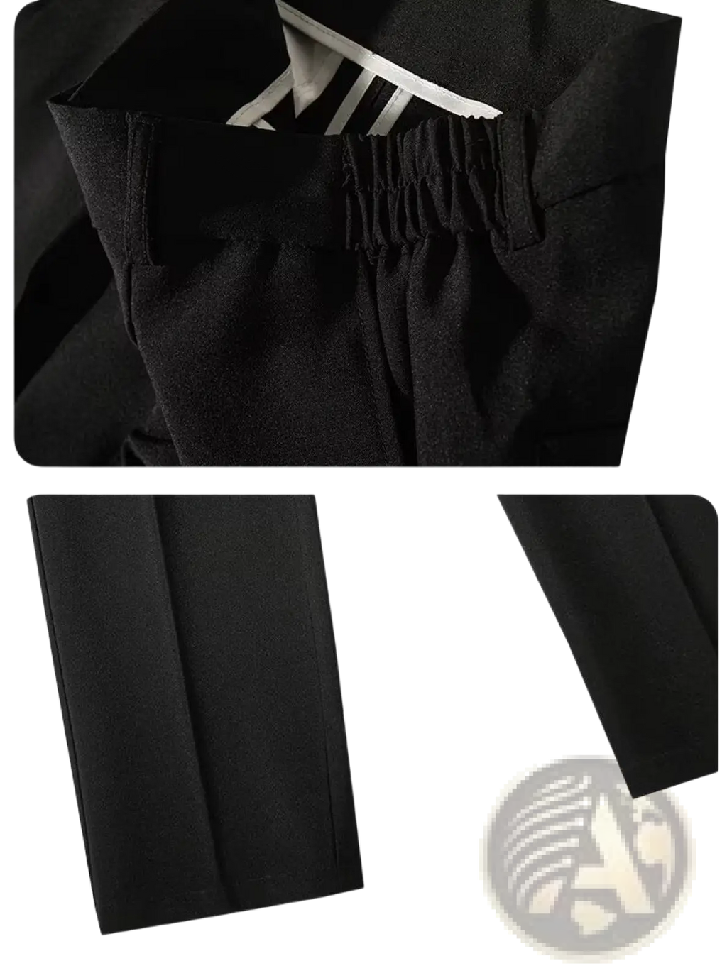 Men’s casual pleated dress pants in black tailored fabric with sleek straight-leg cut and elastic waistband