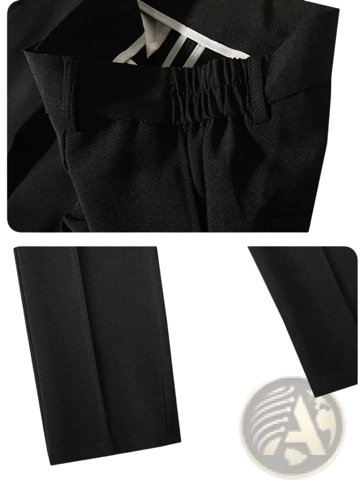Men’s casual pleated dress pants in black tailored fabric with sleek straight-leg cut and elastic waistband