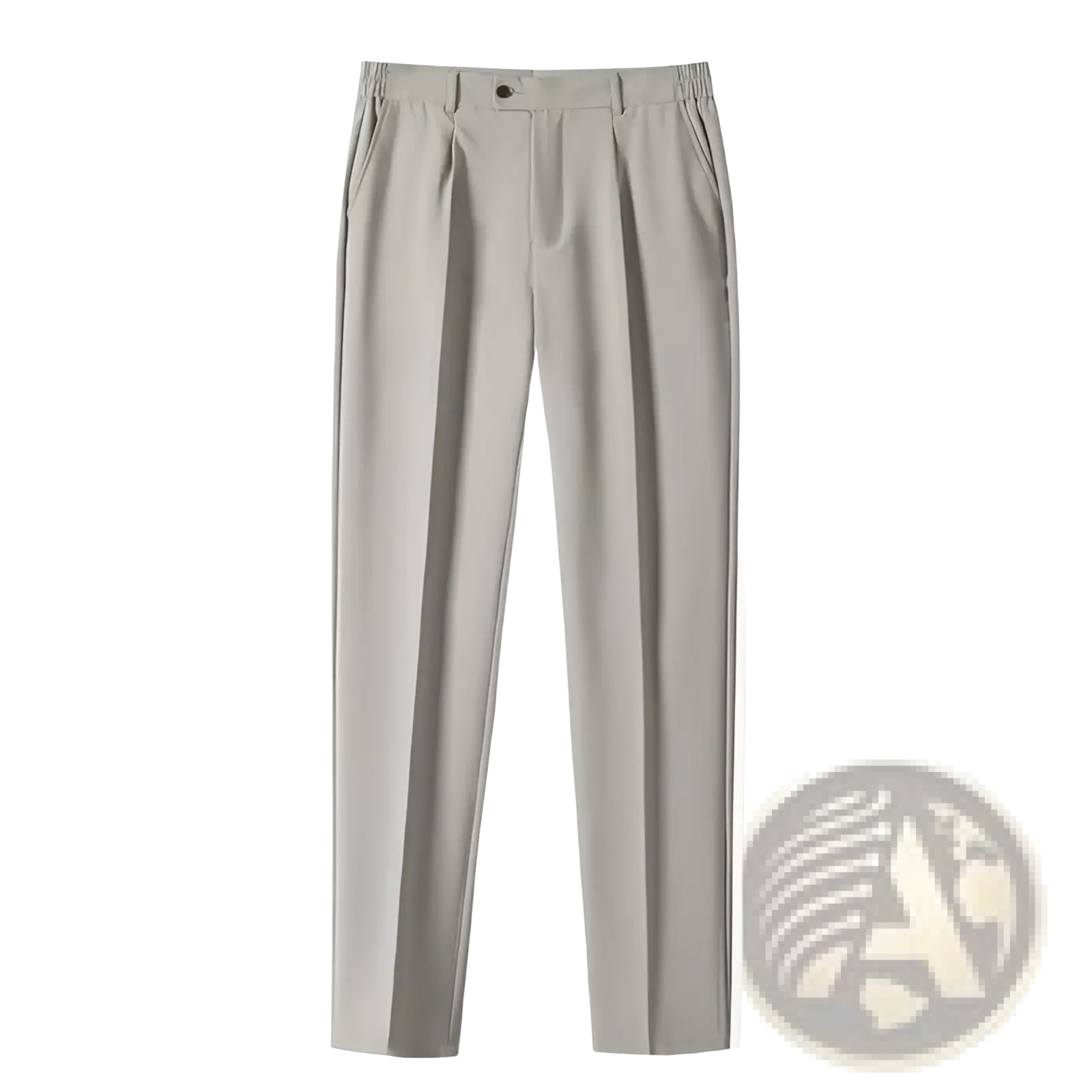 Light gray men’s casual pleated dress pants with relaxed fit and elastic waistband, perfect for everyday wear