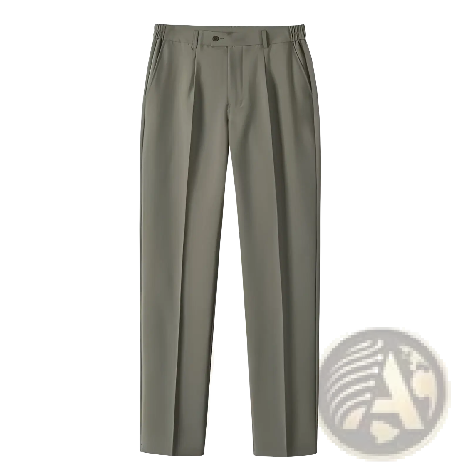 Men’s casual olive green pleated dress pants with an elastic waistband for comfortable everyday wear