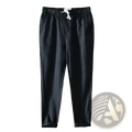 Men’s casual plus size straight fit black linen joggers with white drawstring waistband for comfortable wear