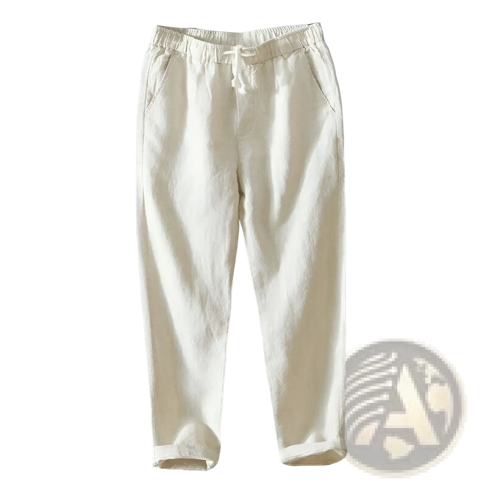 Men’s casual plus size straight fit cream linen joggers with elastic waistband and drawstring for comfortable wear