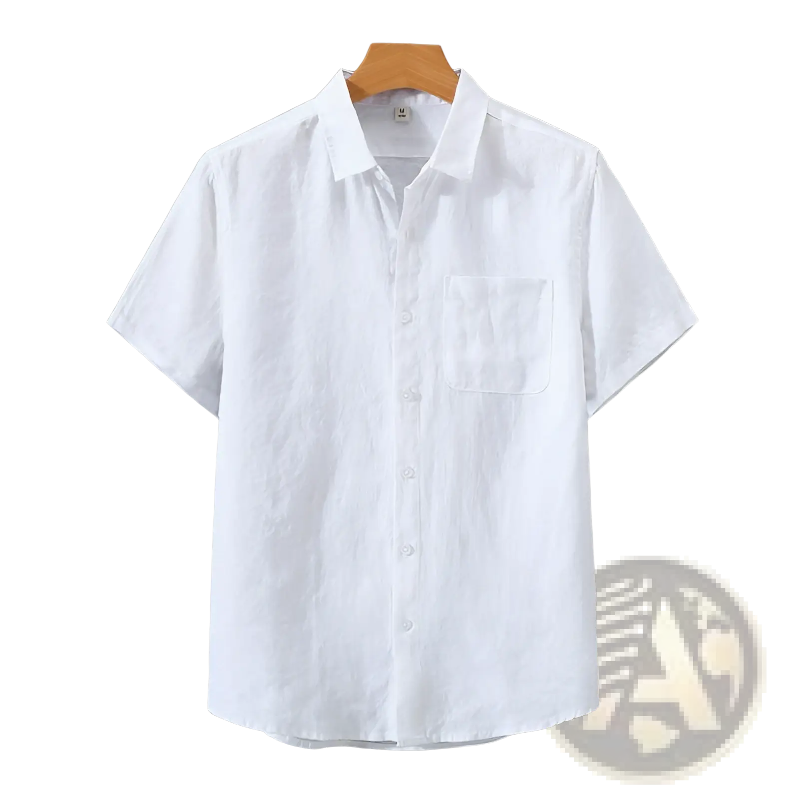 Men’s casual short sleeve white linen button down shirt with classic collar and button front for summer wear