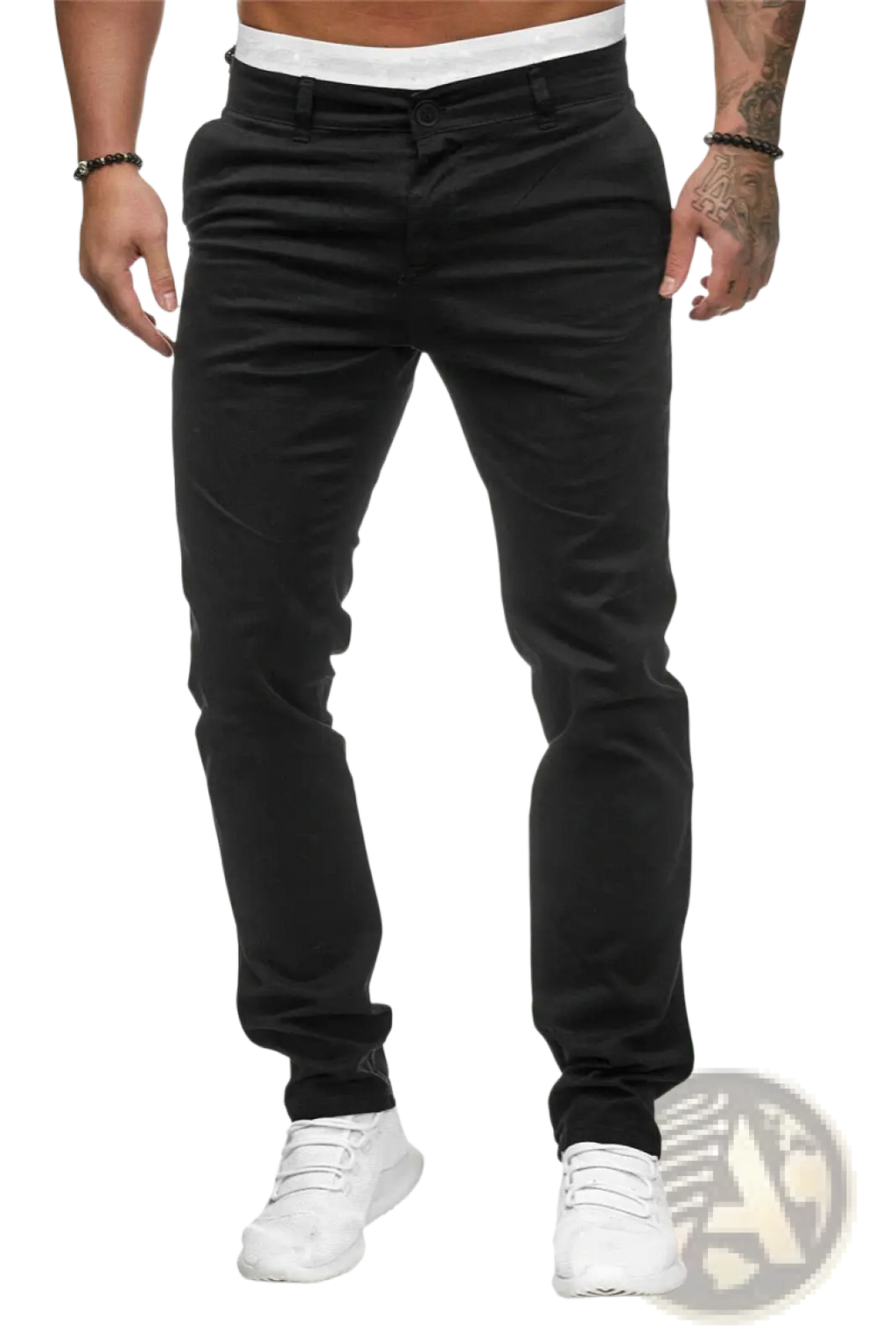 Men’s casual slim fit chinos in black featuring a slim fit, straight leg cut, and belt loops for versatile wear