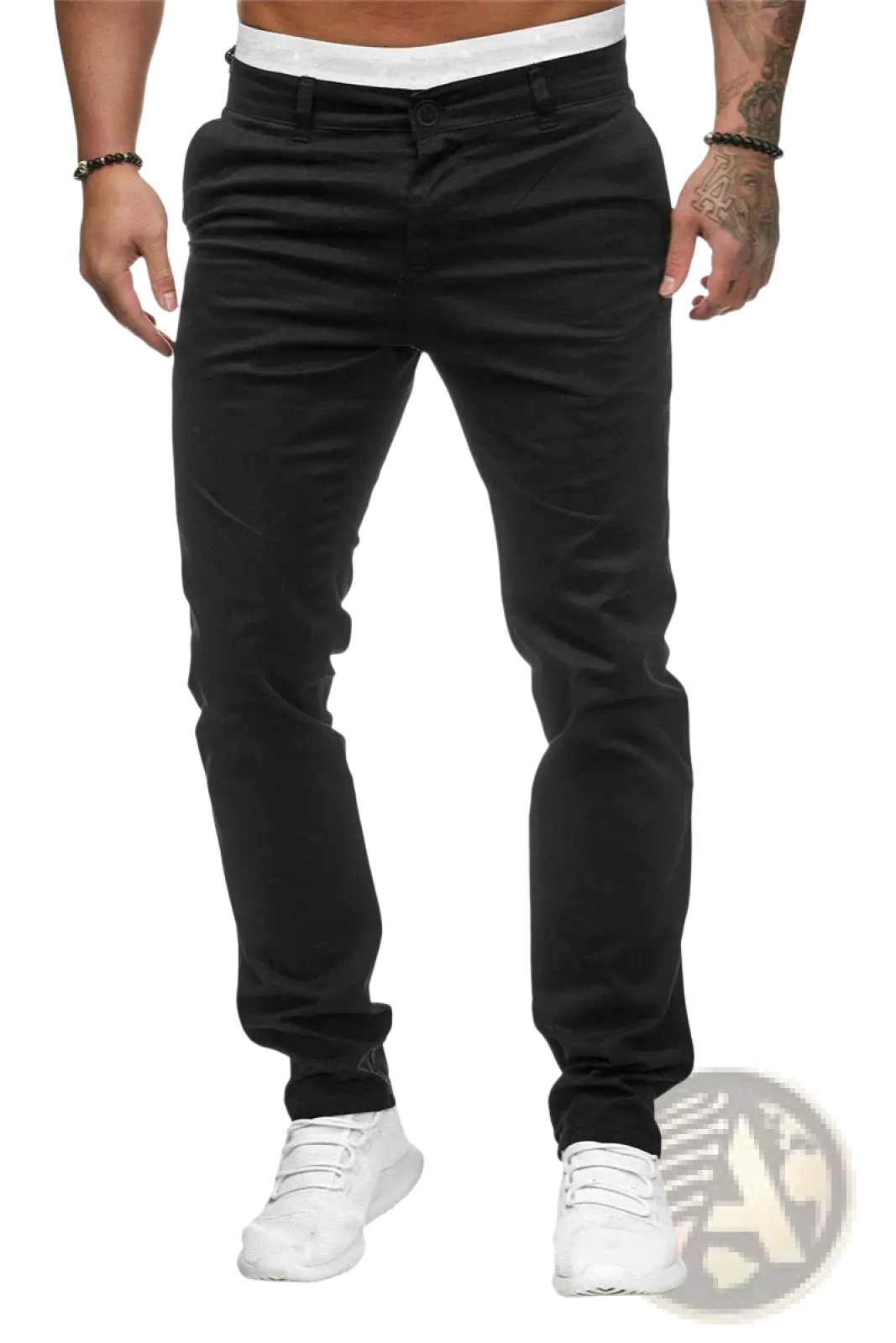 Men’s casual slim fit chinos in black featuring a slim fit, straight leg cut, and belt loops for versatile wear