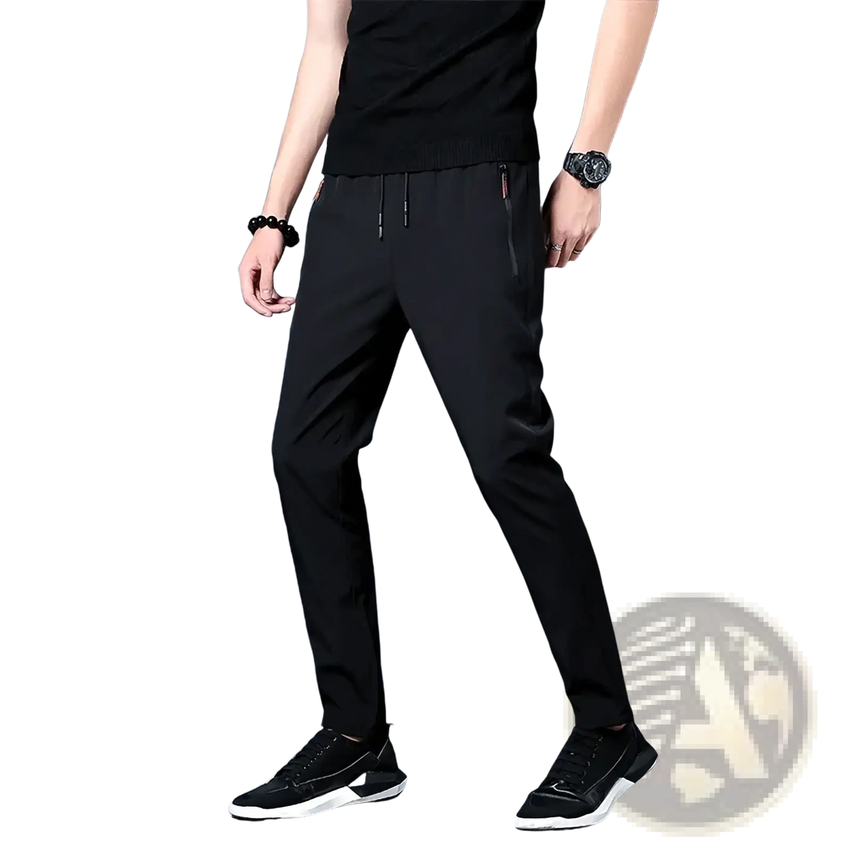 Men’s casual slim joggers black athletic pants with slim fit drawstring waistband and subtle side pockets