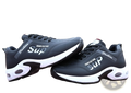 Men’s casual sportswear leather running shoes in black and white with trend culture sup branding on the side
