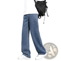 Men’s casual straight denim wide-leg jeans in blue with a relaxed fit made from durable denim material