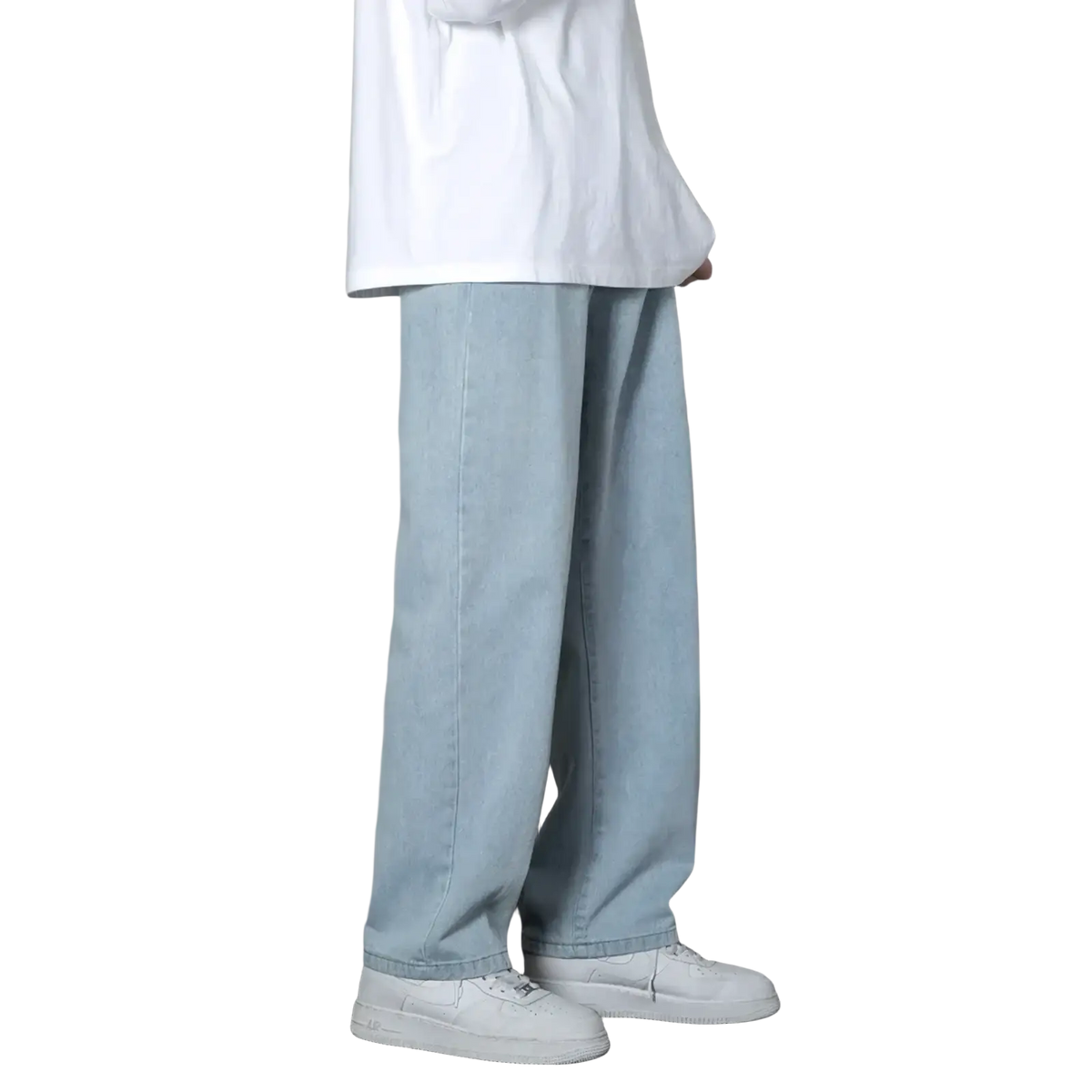 Light blue wide-leg denim jeans for men featuring a relaxed fit casual straight design