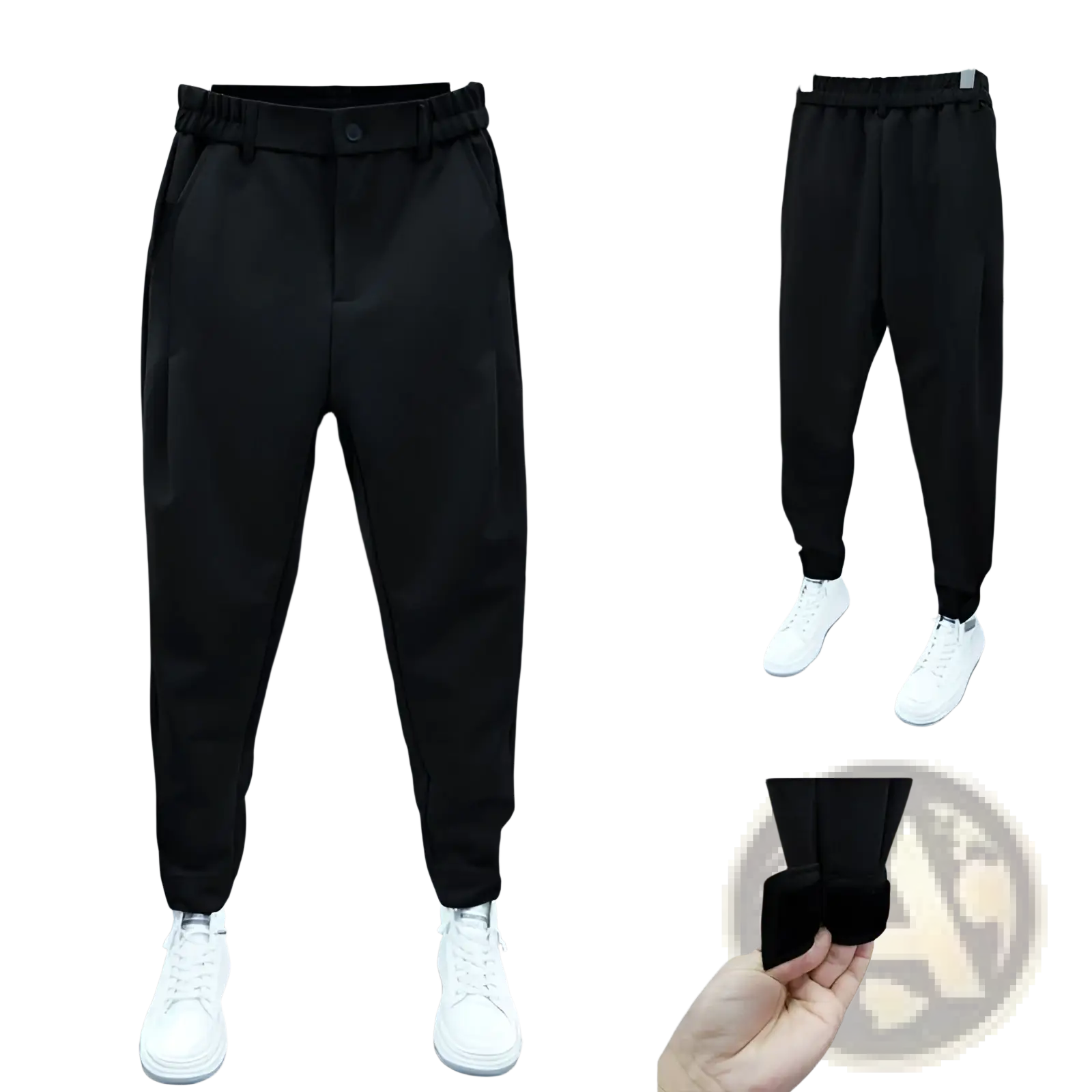 Men’s casual tapered jogger pants in black with elastic waistband and ribbed cuffs for comfortable everyday wear