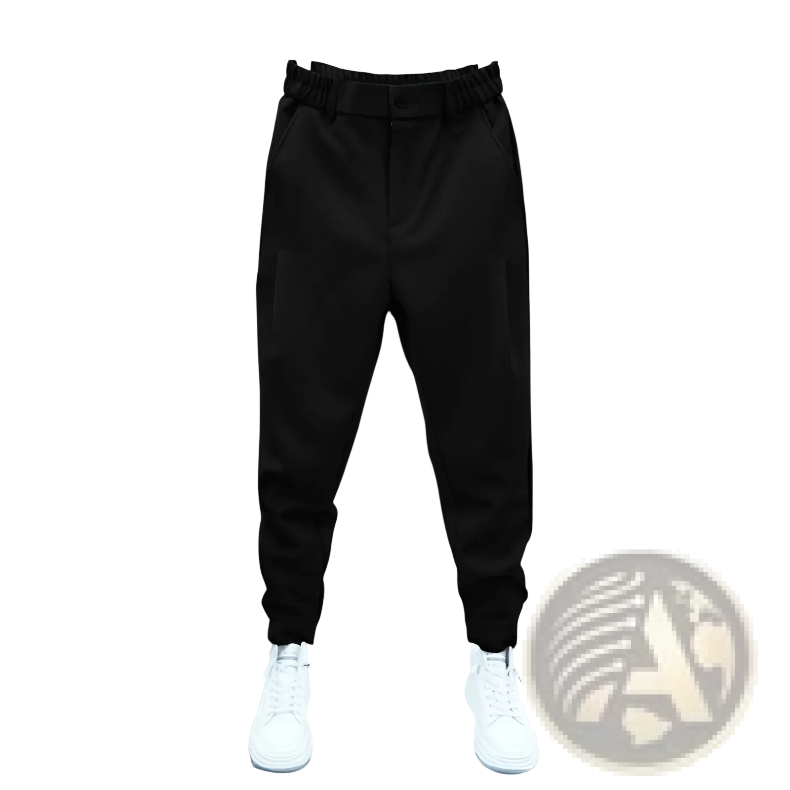 Men’s casual tapered jogger pants in black elastic waist with sleek modern design and tapered legs