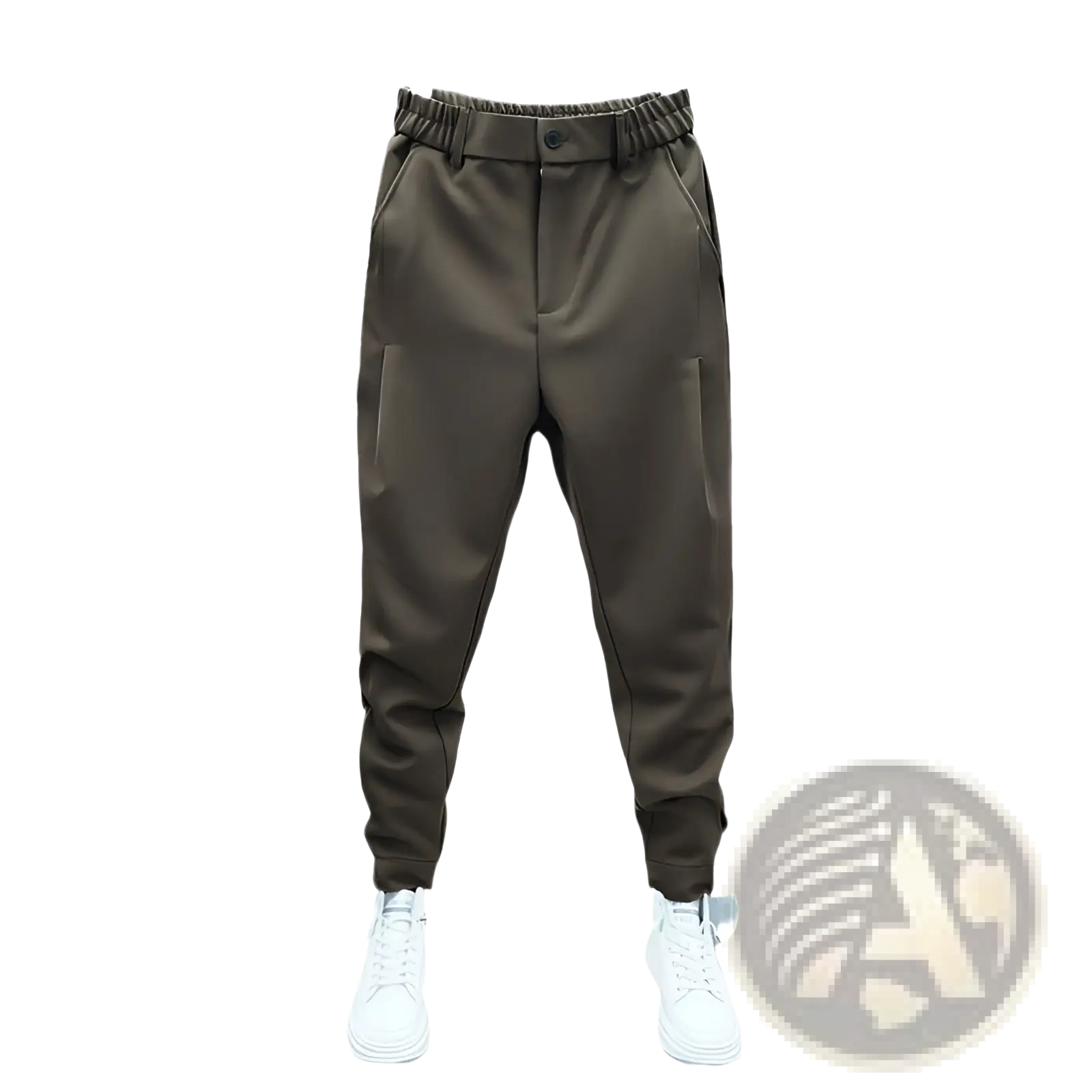 Men’s casual tapered jogger pants in dark olive with elastic waistband and tapered cuffs for comfortable wear