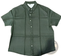 Men’s casual dark green short sleeve button down shirt with subtle textured weave and white buttons