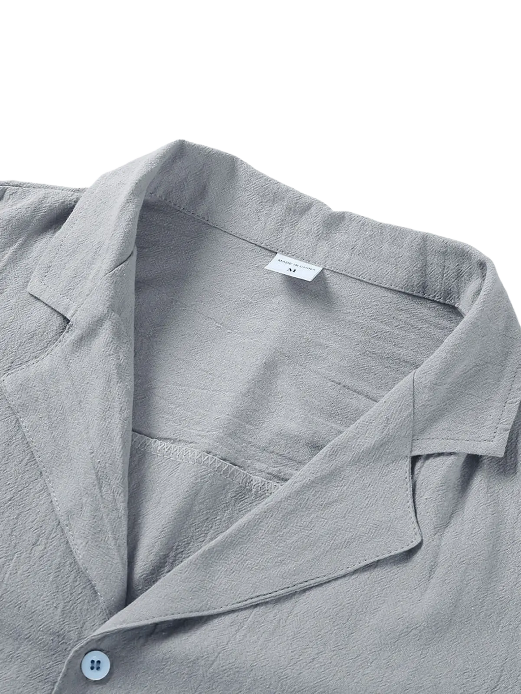 Men’s casual short sleeve button down shirt in gray linen with subtle texture and classic collar