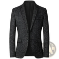 Men’s casual thin blazer spring jacket in black and gray textured tweed with notched lapel and flap pockets
