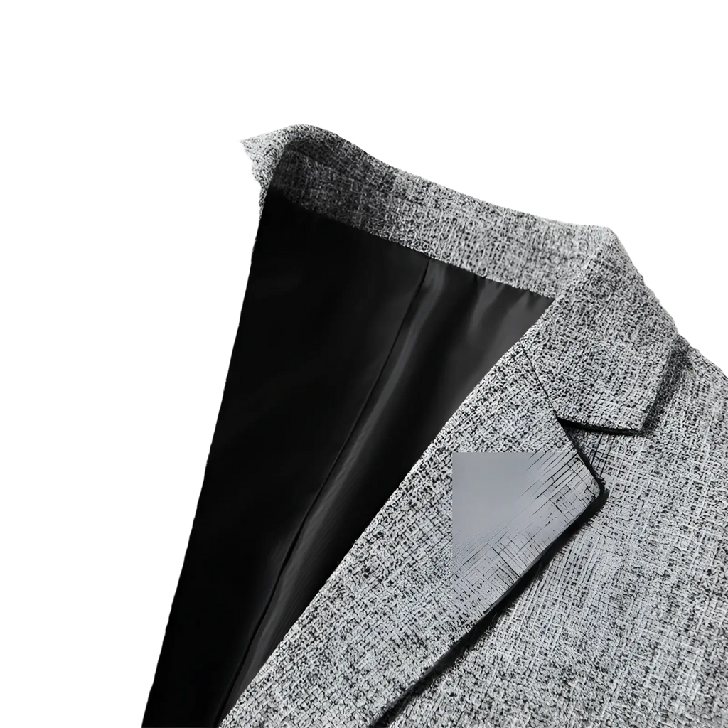 Men’s casual thin blazer spring jacket in gray textured fabric with black satin lining for a polished look