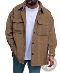 Men’s casual work shirt herringbone overshirt brown button-up jacket with two chest pockets and herringbone pattern