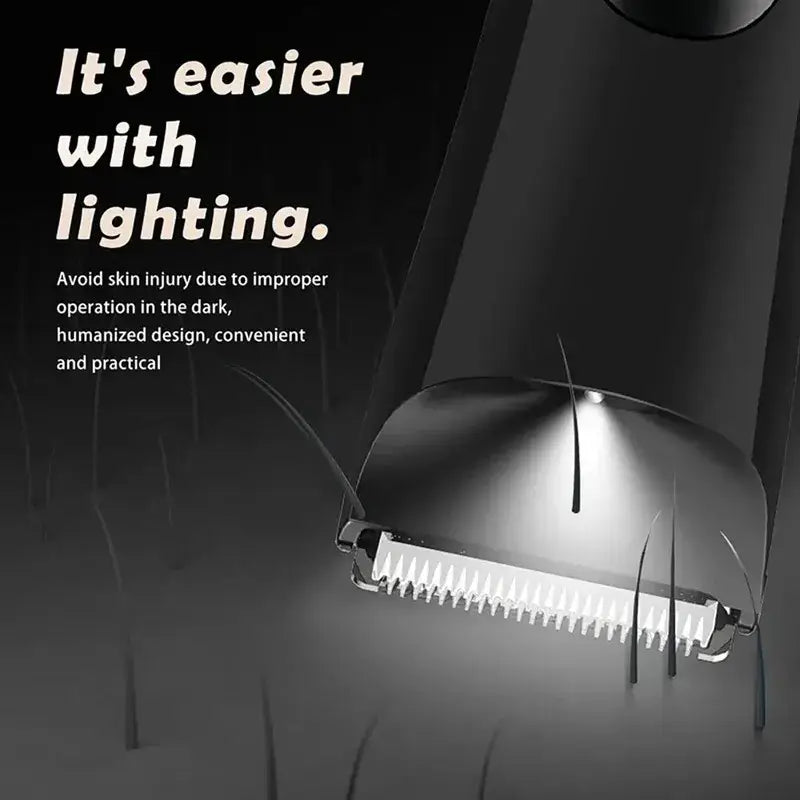 Black ceramic men’s body hair trimmer with integrated led light for precise grooming in low-light conditions