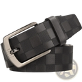 Men’s checkered leather business belt in black with subtle texture and sleek silver-toned buckle