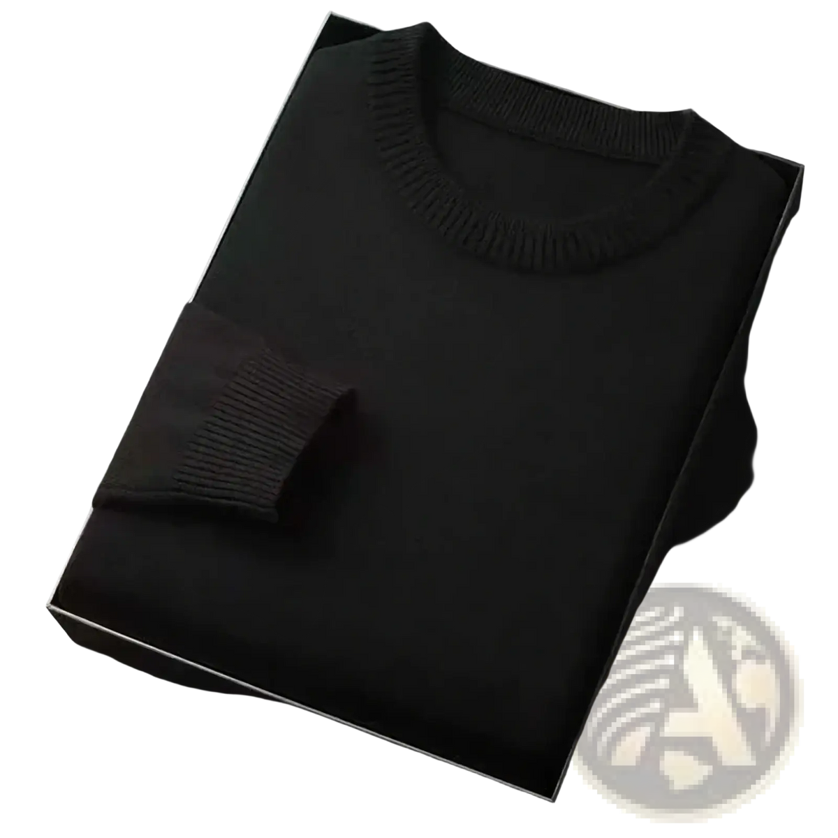 Men’s classic knit crewneck pullover sweater in black ribbed knit featuring a sleek minimalist design