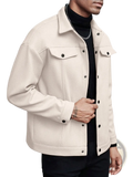 Men’s classic slim fit wool blend lapel jacket in cream color with black buttons and a classic collar