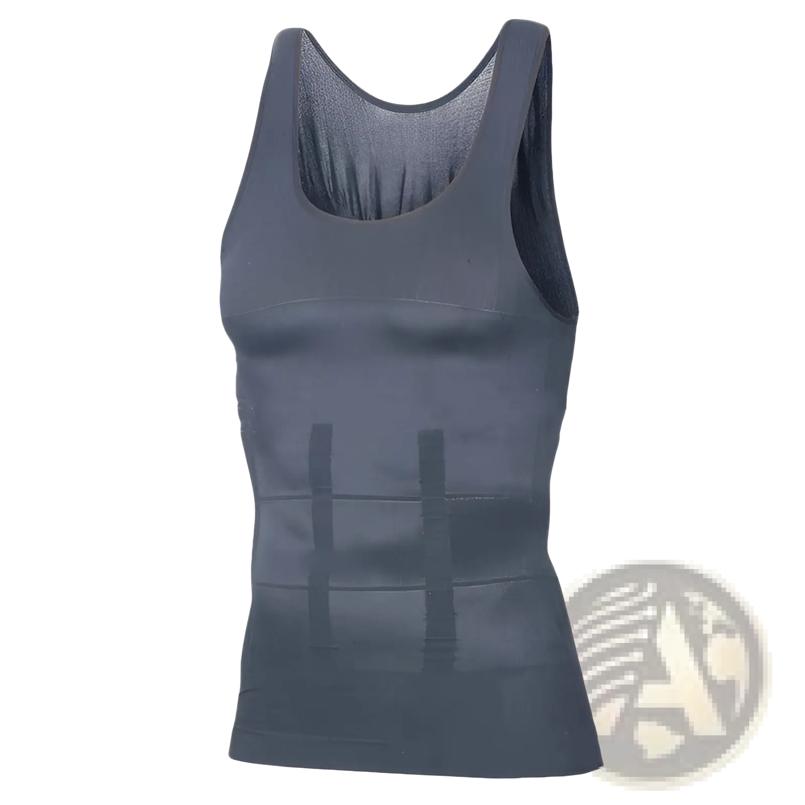 Men’s compression tummy shaper mesh slimming vest in dark gray with textured, stretchy fabric and vertical seam detailing
