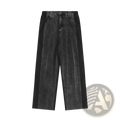 Men’s black and gray denim joggers with elastic waist and contrasting black side panels in elastic denim material