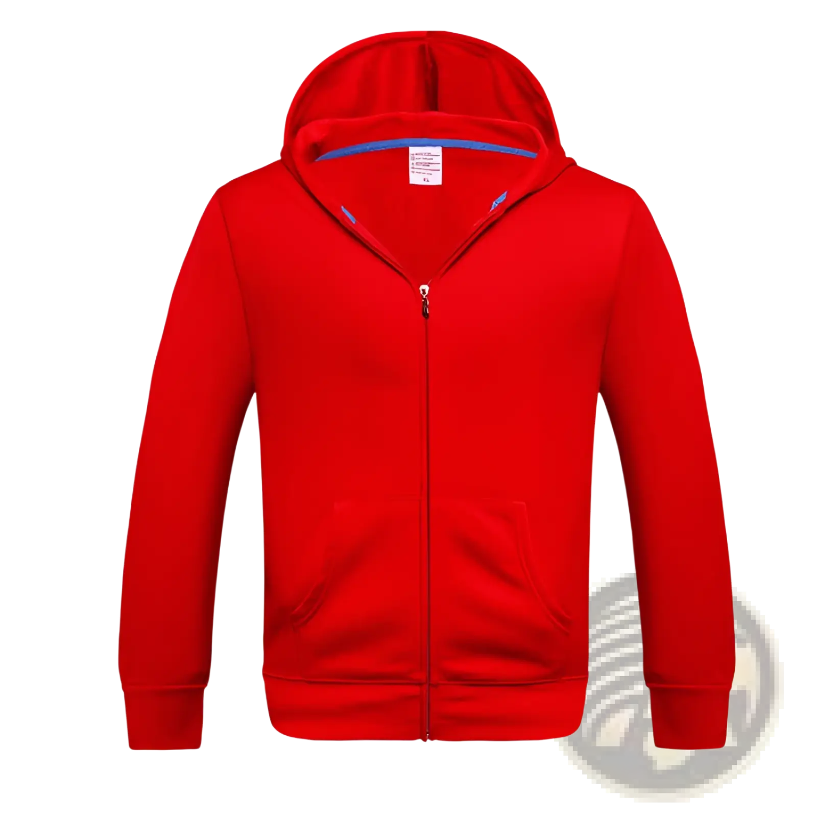 Men’s contrast trim fleece zip hoodie in red with blue inner lining and front pockets for casual wear