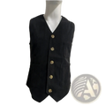 Men’s black corduroy vest with gold toned buttons and two front pockets for business casual wear