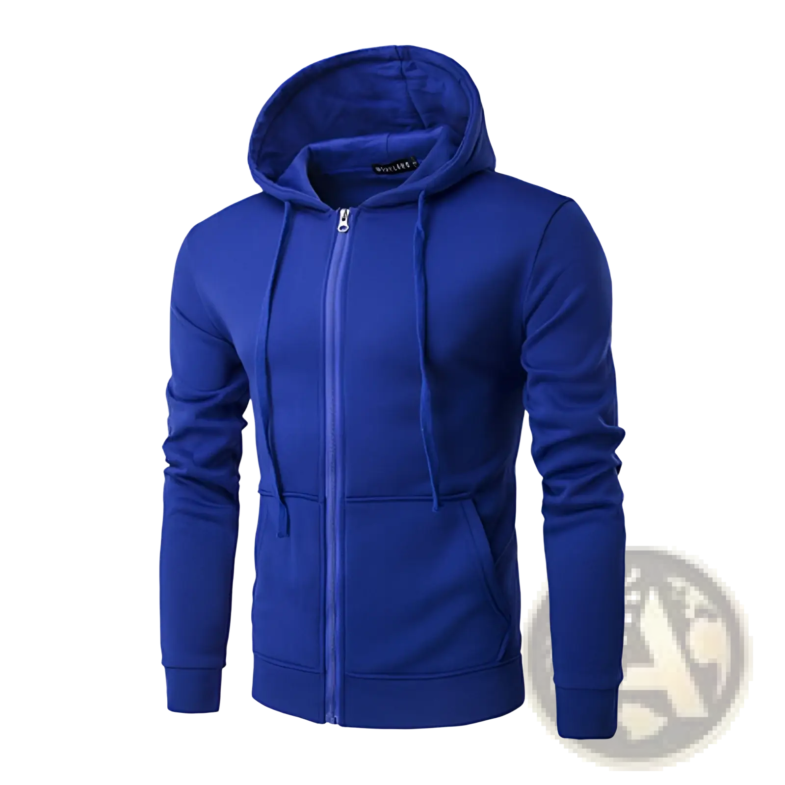 Men’s cotton blend royal blue zip up hoodie with matching hood drawstrings made of soft fleece material