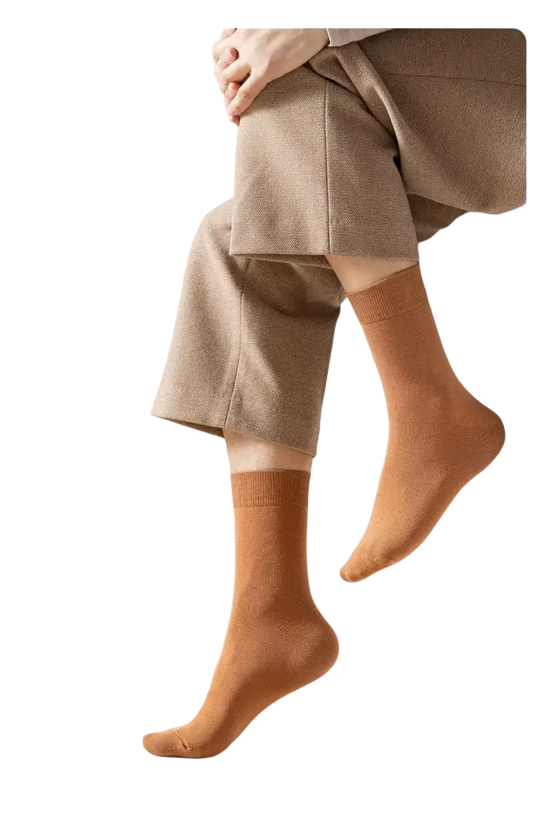 Men’s tan cotton casual ankle socks with ribbed cuff shown from the back side in a 5-pack set