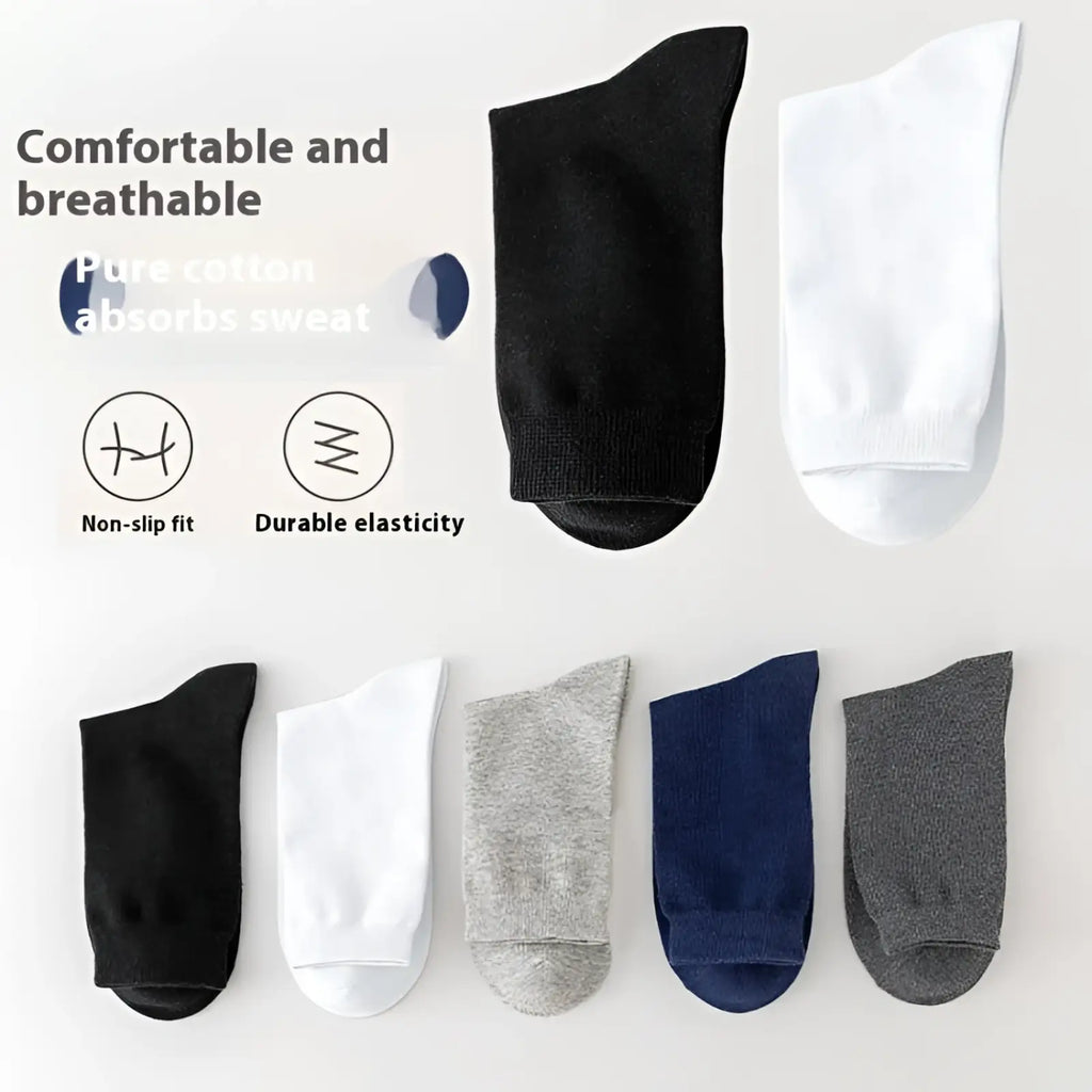 Mens cotton casual crew socks in black and white with breathable pure cotton and durable elasticity for comfort