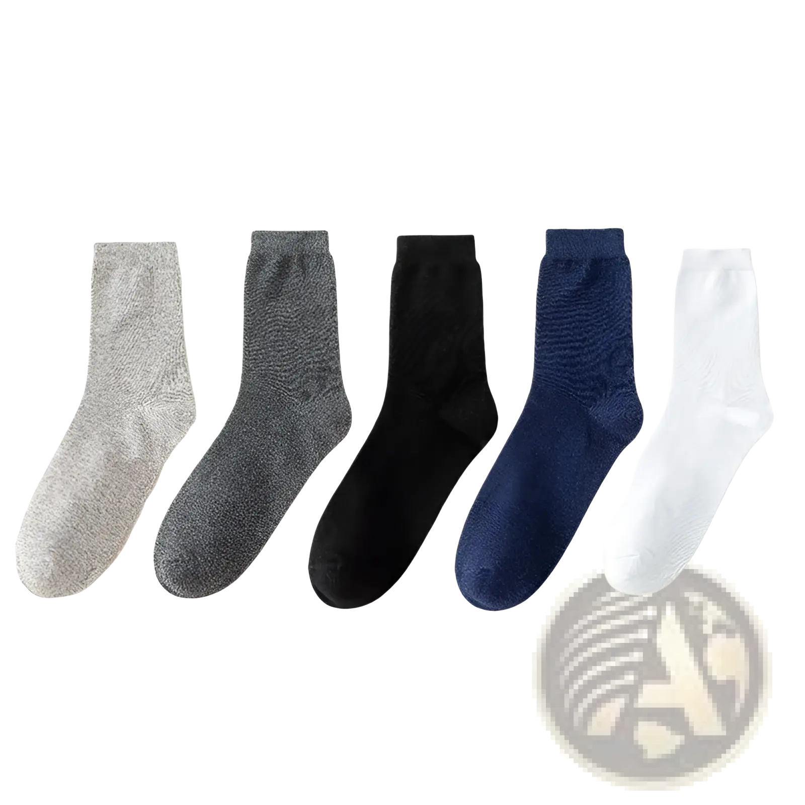 Mens cotton casual crew socks breathable solid color with textured ankle design in heather gray dark gray black navy and white