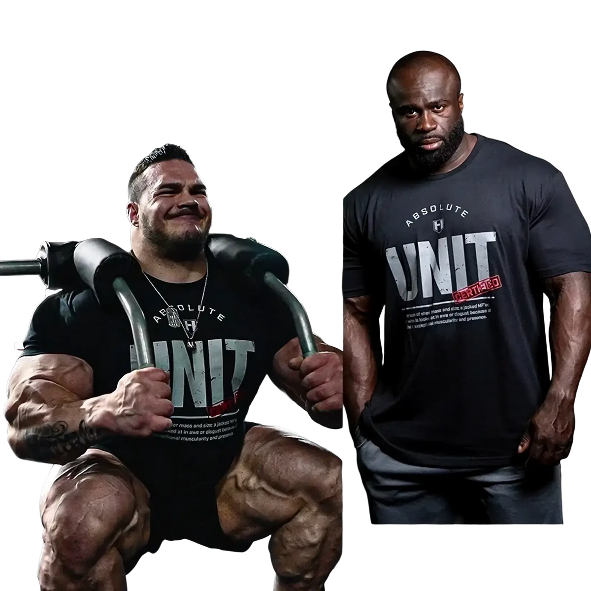 Mens cotton fitness t shirt in black with white and red absolute unit lettering for activewear use