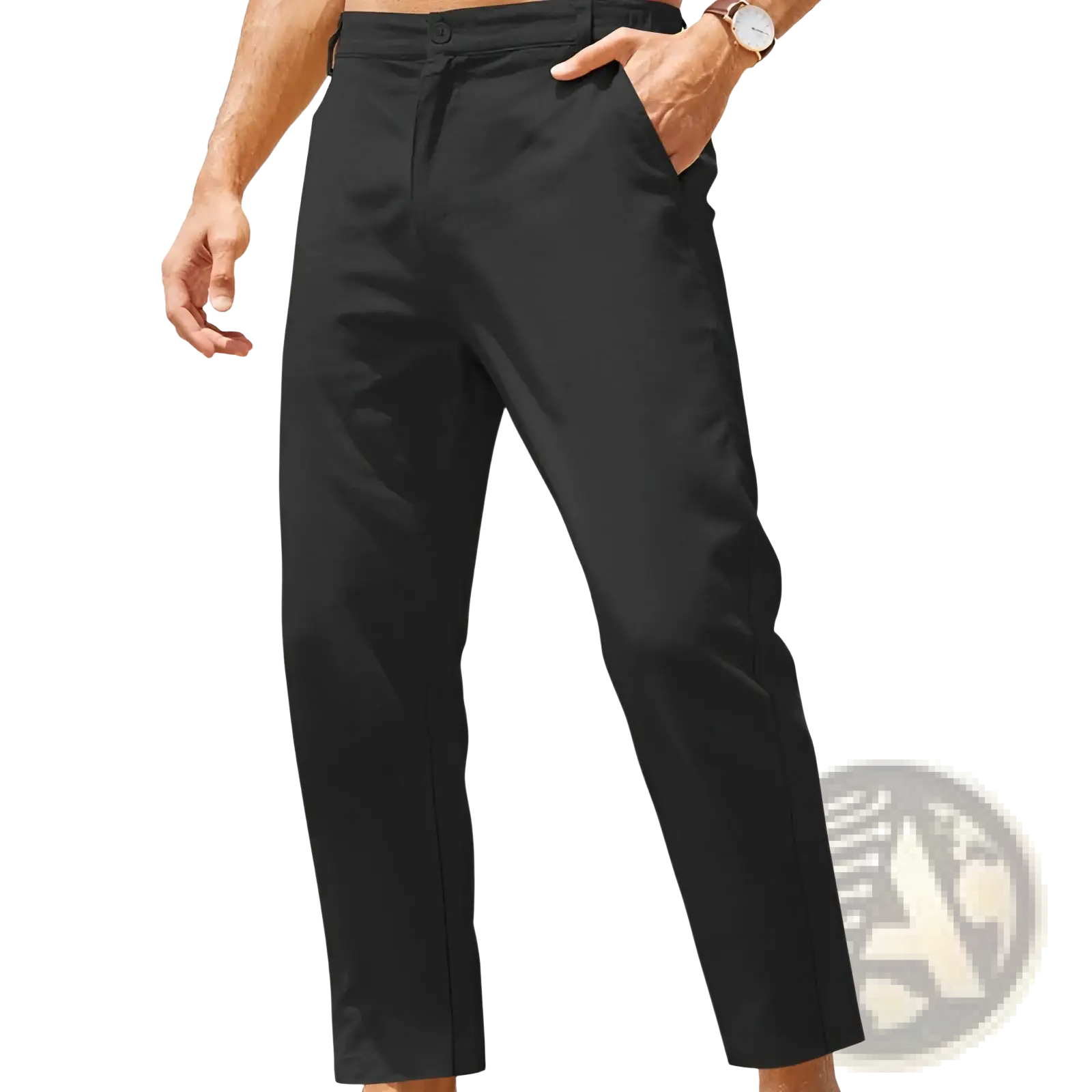 Black men’s cotton linen casual pants with high stretch tapered trousers featuring a sleek modern cut and subtle creases