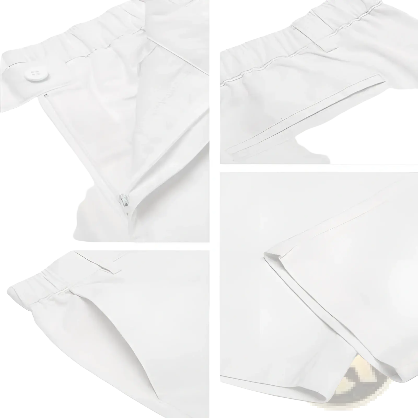 White cotton linen casual shorts with elastic waistband and front zipper closure for men high stretch comfort
