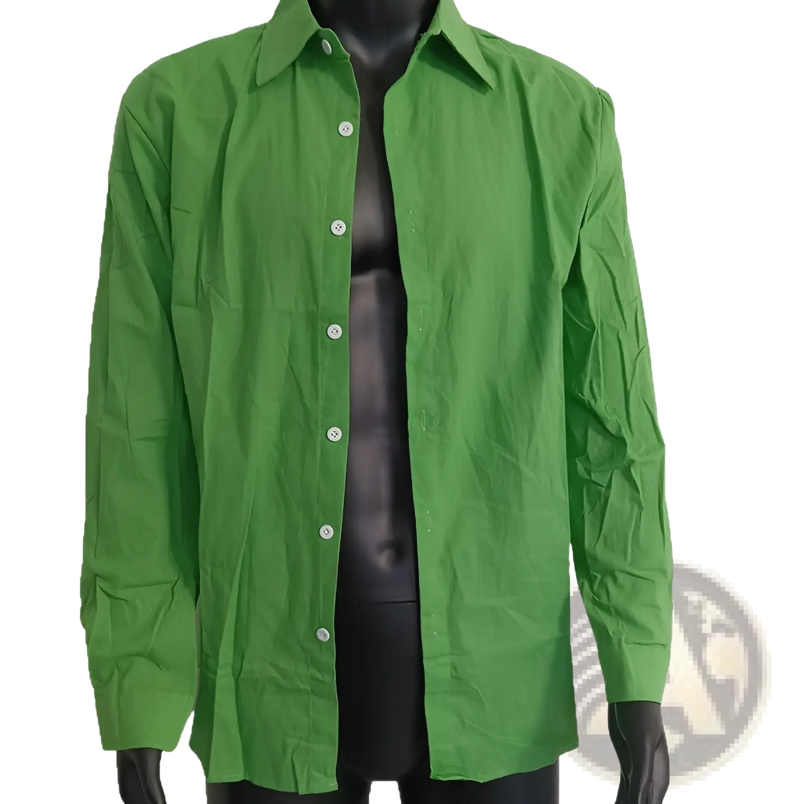 Mens cotton long sleeve casual button down shirt in vibrant green with classic collar and white buttons