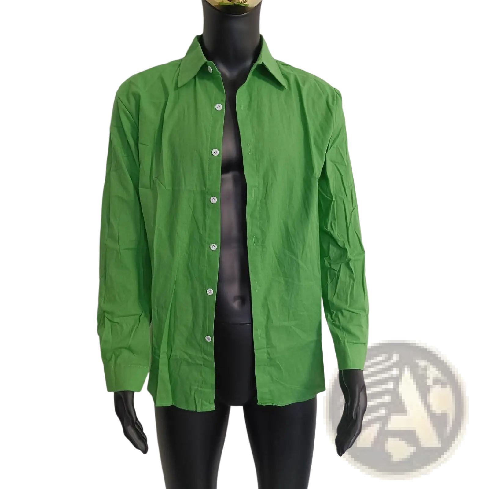 Mens bright green cotton long sleeve casual button down shirt with white buttons and a classic fit