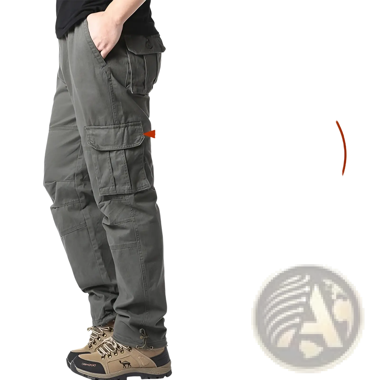 Men’s cotton dark olive cargo pants with multiple large utility pockets and reinforced durable fabric construction