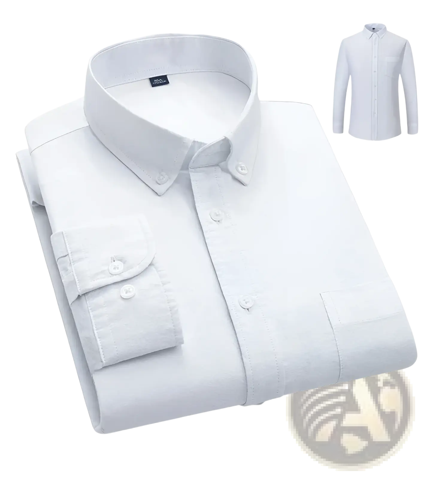 A crisp white men’s cotton oxford slim fit shirt with classic collar and long sleeves neatly folded
