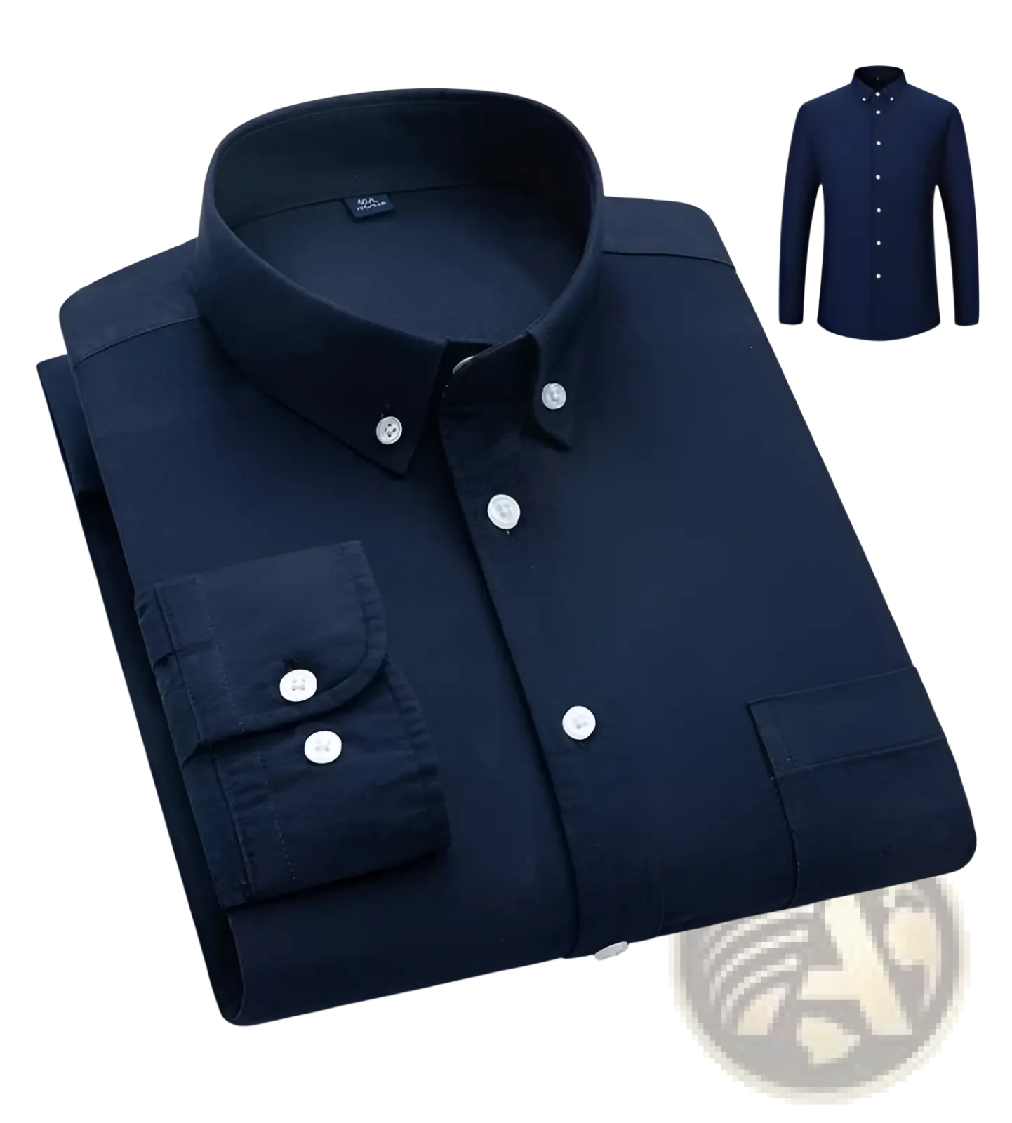 Men’s cotton oxford slim fit dark navy button-down shirt with white buttons and classic collar