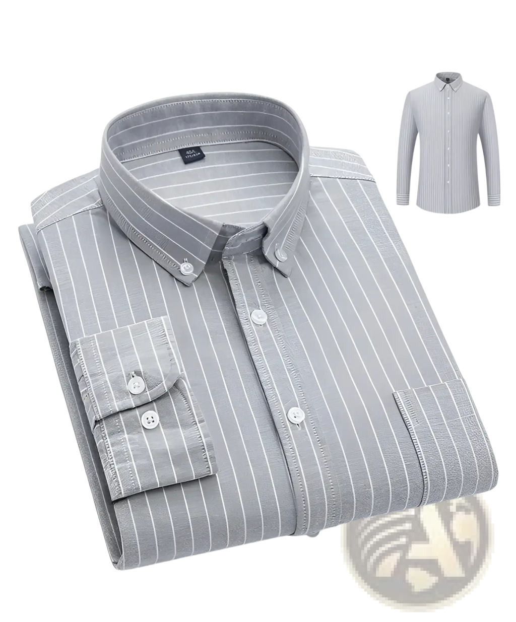 Men’s cotton oxford slim fit shirt in gray with fine white vertical stripes and a classic collar