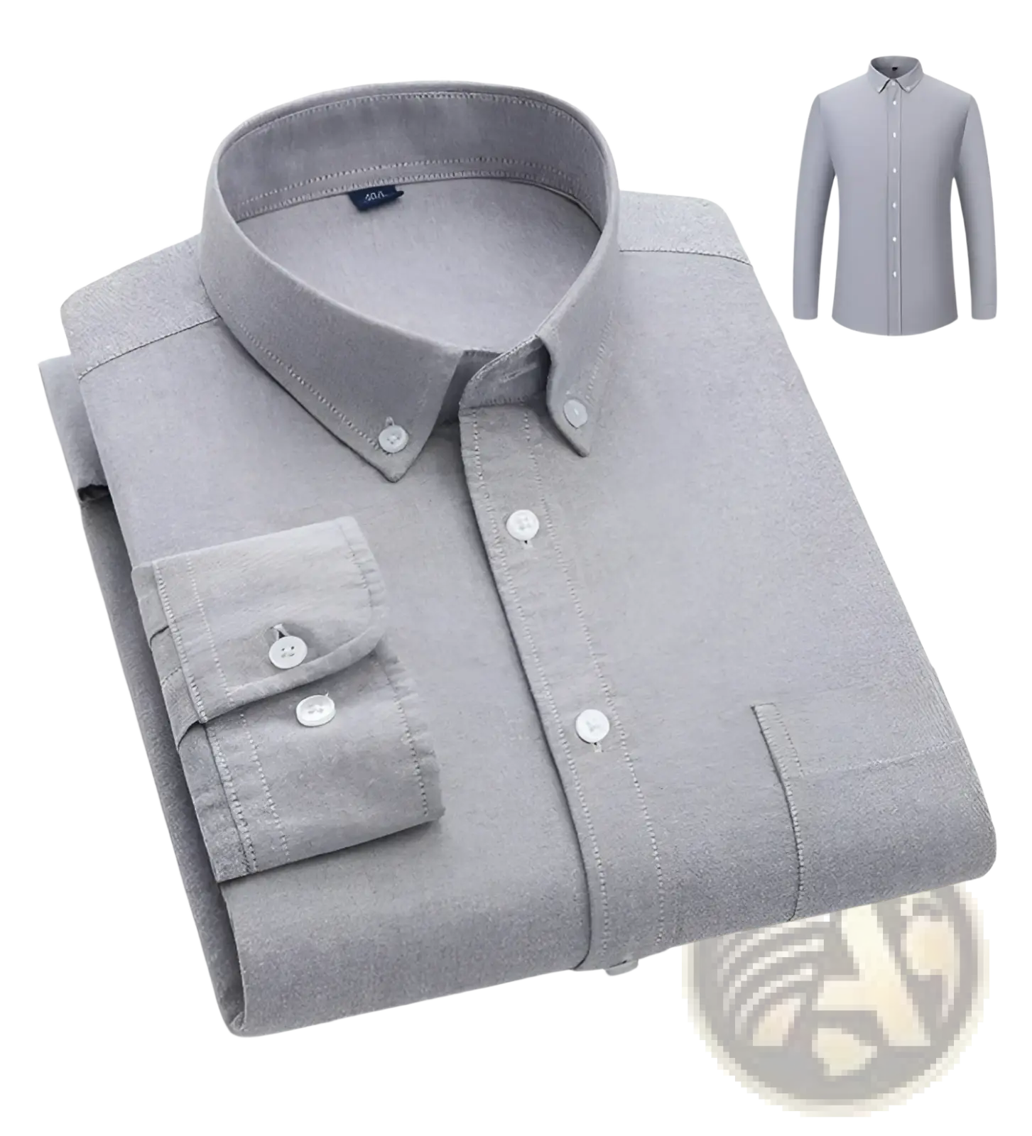 Men’s cotton oxford slim fit shirt in gray with subtle textured weave and white buttons