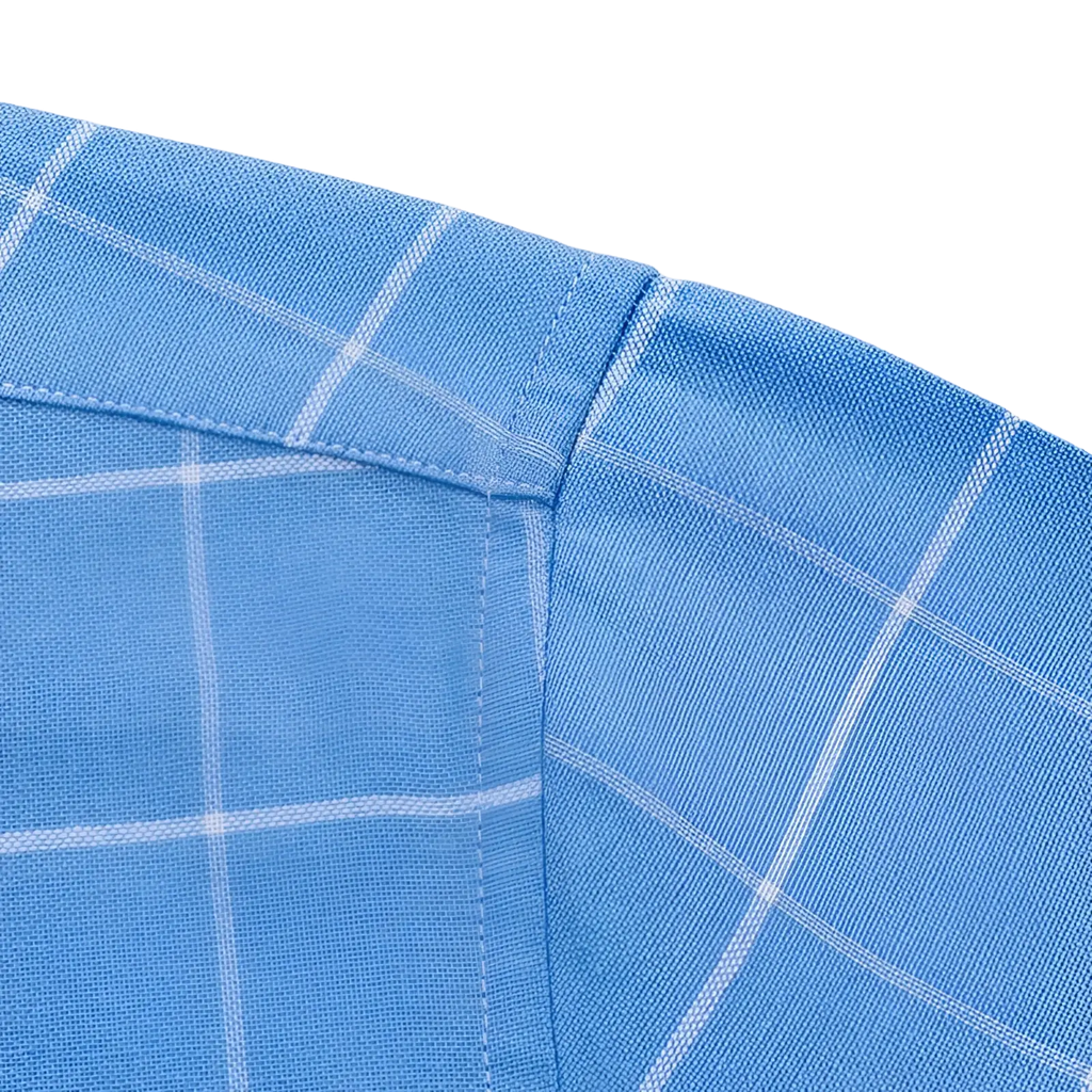 Men’s slim fit cotton oxford plaid shirt featuring a light blue and white checkered collar detail