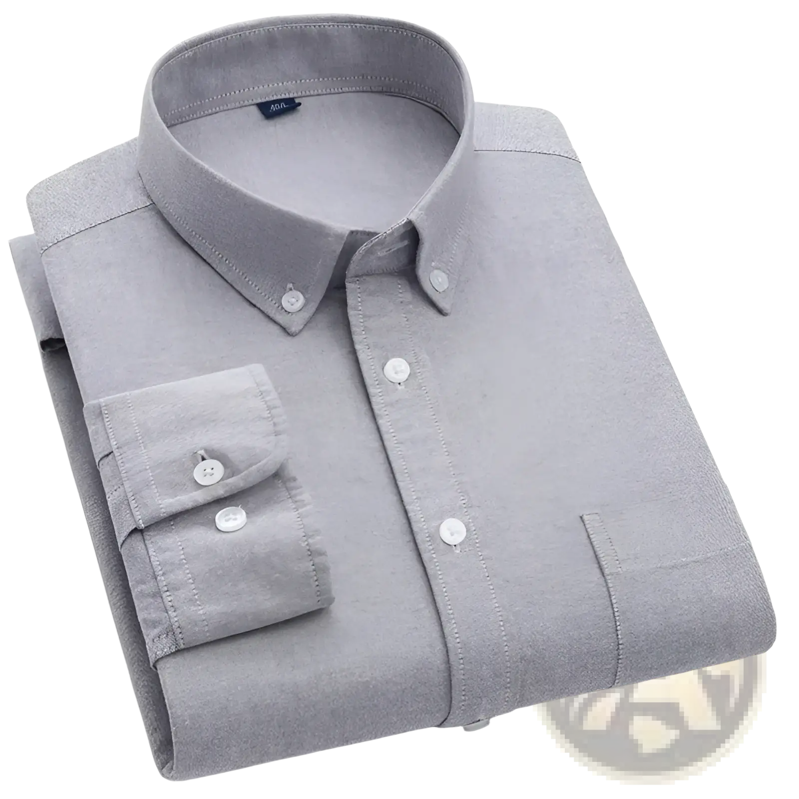 Men’s cotton oxford slim fit plaid shirt in gray with subtle textured weave and white buttons, neatly folded