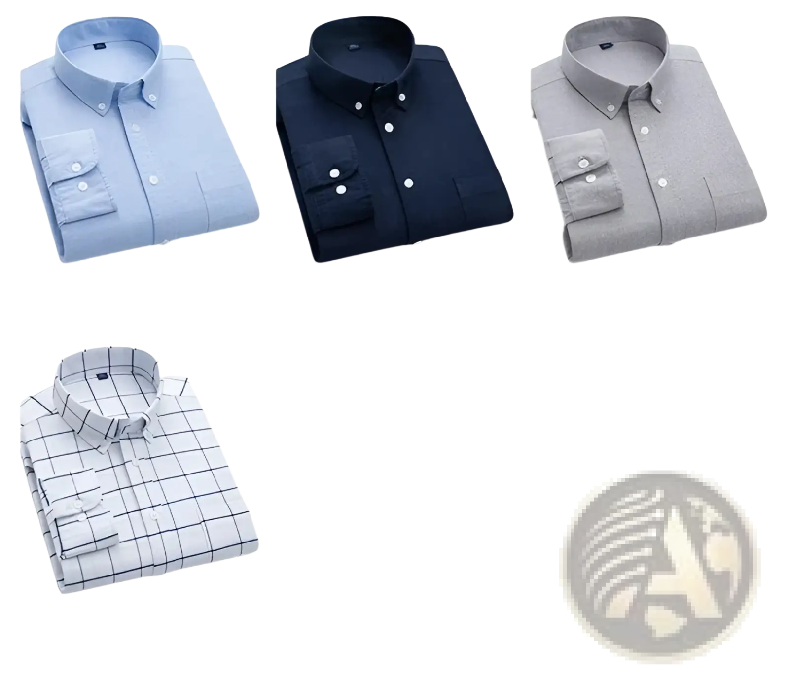 A neatly folded men’s cotton oxford slim fit plaid shirt in light blue navy gray and white black checkered patterns